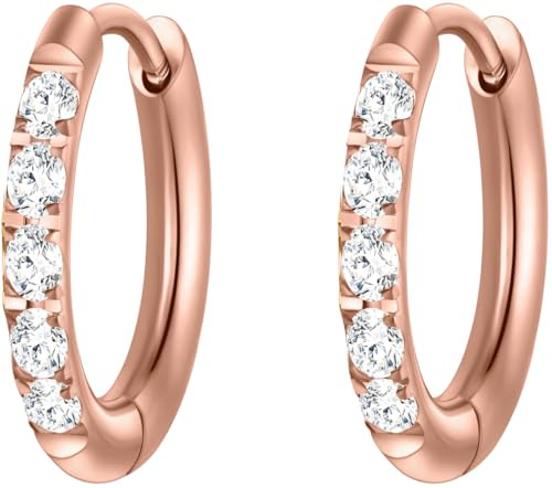 day.berlin Ohrringe Stone 18k vergoldet | kleine Damen Creolen mit Zirkonia Kristallen, 15mm Durchmesser 2mm stark, 316L Edelstahl nickelfrei und wasserfest