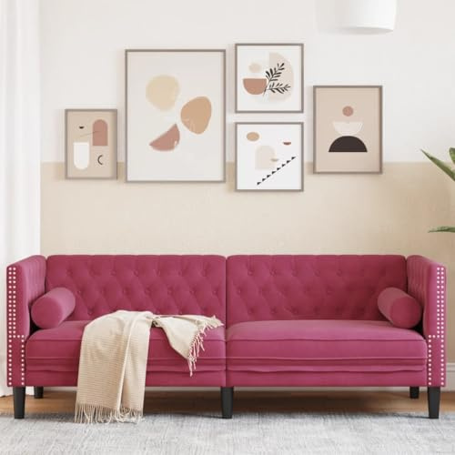 ZQQLVOO Divano Chesterfield in velluto a 3 posti con bottoni e cuscino cervicale, comodo divano imbottito per soggiorno, design classico con gambe di sostegno e rivestimento in velluto