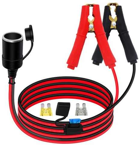 YINGAYOU Encendedor Coche con Pinzas 12V 24V Pinzas Cocodrilo Bateria Encendedor Coche 14AWG 20A Con Fusible, Tapa Estanca para Coches, Motos y Barcos (1 m)