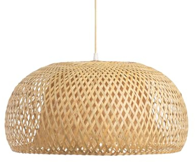 Boho Rattan Pendelleuchte mit verstellbarem Draht, 38cm Natürlicher Bambus Doppelbezug Hängelampe, Korb Lampenschirm für Esszimmer, Wohnzimmer, Schlafzimmer, Flur, Küche, E27 Fassung(keine Glühbirne)