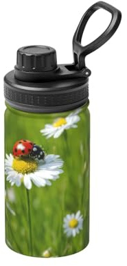 Bouteille d'eau isotherme à double paroi en acier inoxydable avec motif coccinelle et marguerite pour boissons chaudes et froides - 355 ml