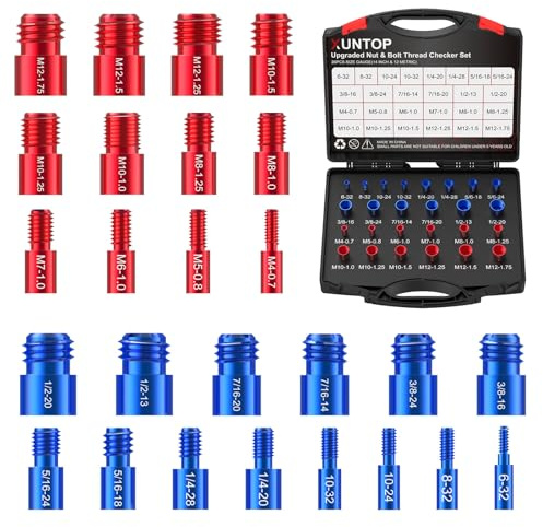 XUNTOP 26PCS Thread Checker 14Standard & 12Metric Nut and Bolt Thread Checker for Screw Measurement Aluminium Alloy Thread Gauge Box Set for Auto Repair DIY in Tricky and Narrow Area