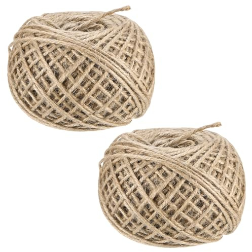 M METERXITY 2-Pack Natural Jute Twine String 3mm x 328ft/100m, Brown | Garden Twine Balls for Crafts, Gift Wrapping, Gardening Plants, Durable Plant Ties Thick Rope