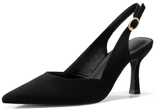 Coutgo Women's Slingback Kitten Heels Closed Pointed Toe Pumps | Backless, Vintage, Wedding Party Dress Shoes