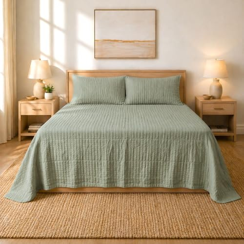 Copriletto Matrimoniale Estivo 260x260 cm in 100% Cotone Nido d’Ape – Copriletto Leggero Traspirante Non Trapuntato – Telo Arredo Letto Matrimoniale Rebecca Home Bifulco (Verde)