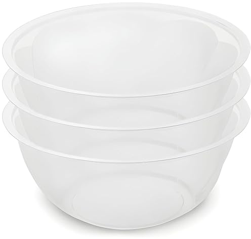 Ploutos World Wide Multi Pack Clear BPA-Free Plastic Mixing Bowl Set – Durable, Lightweight Nesting Kitchen Bowls 7L, 4L, 2.5L & 1L for Mixing, Baking, Cooking & Serving (3, 2.3L)