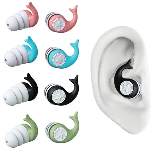 Tappi per le orecchie da nuoto, 4 paia – Tappi auricolari riutilizzabili in silicone impermeabile, tappi auricolari ergonomici per nuoto con filtro antirumore, per adulti, surf, immersioni, doccia