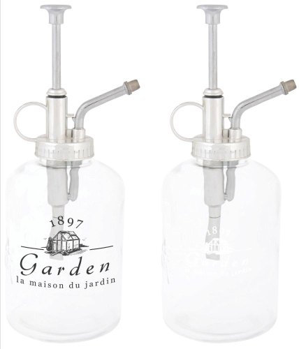 Esschert Design 3 Stück Sprühflasche, Zerstäuber mit Motiv Garden, sortiert, 1 Stück, ca. 9,4 cm x 7,7 cm x 20 cm
