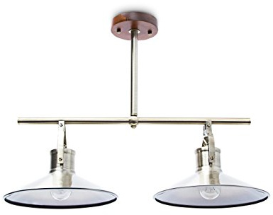 Relaxdays Pendelleuchte 2-flammig industrial Messing Holz schwenkbar 10018901