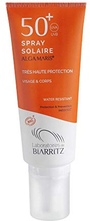 Algamaris Spray Solaire Spf50+ Certifiée Bio, Très Haute Protection Solaire Naturelle, Formule Hypoallergénique, Sans Conservateur, Sans Parfum- 100ml