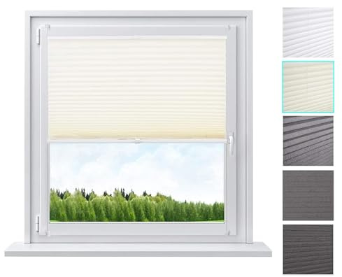 WOLTU Plissee ohne Bohren Klemmfix Faltrollo Jalousie Creme 60x130cm (BxH), Plisseerollo Crushed Optik Sichtschutz und Sonnenschutz Easyfix lichtdurchlässig Rollo für Fenster & Tür
