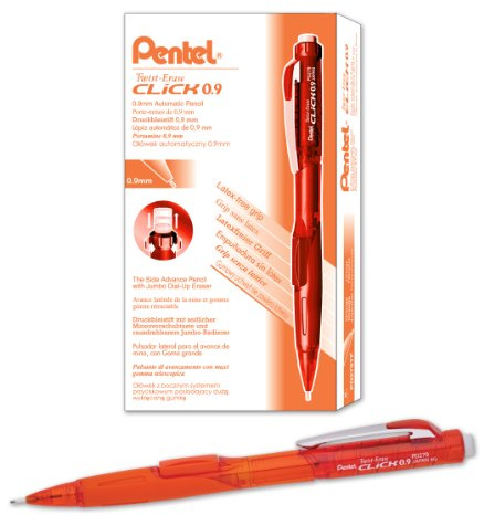 Pentel Twist-Erase CLICK Mechanical Pencil (0.9mm) Assorted Orange Barrels, Color May Vary Box of 12 (PD279TF)