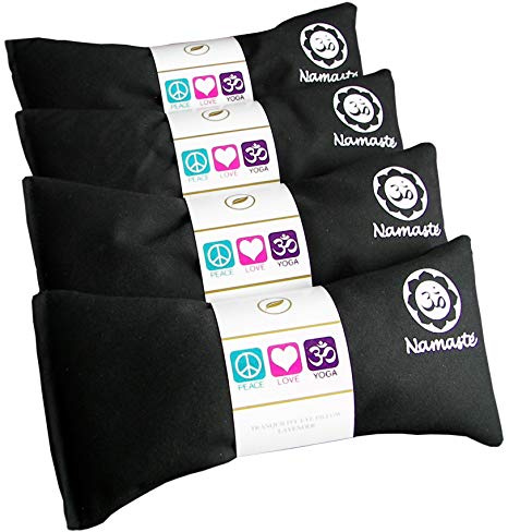 Happy Wraps Lavender Eye Pillows - Yoga Eye Pillows Namaste Hot Cold Aromatherapy for Stress, Meditation, Spa, Relaxation Gifts - Made in USA Set of 4 - Black Cotton