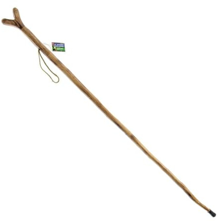 SE 55 Natural Wood Walking Stick with V Yoke for Rifle, Steel Spike & Metal-Reinforced Tip Cover – Handcrafted Hiking Staff for Hunting, Trekking, Trail Walking & Outdoor Support – WS622-55YH