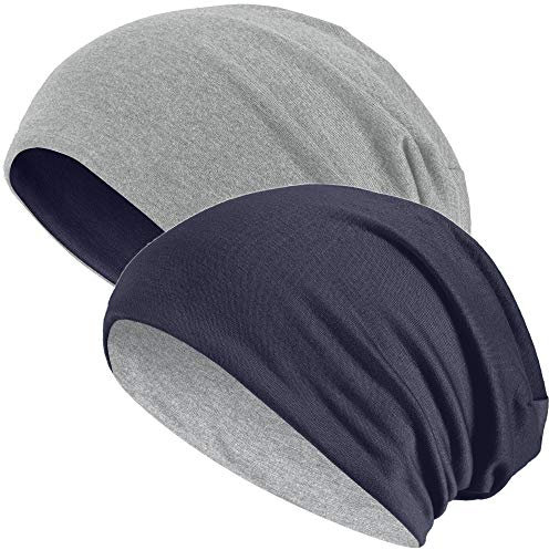 Hatstar®2in1 Reversible Unisex Beanie | Damen und Herren Mütze | Übergangsmütze für Frühling und Sommer | SoftTouch Poly - Baumwolle | leicht & weich (2 in 1 hellgrau/Navy)
