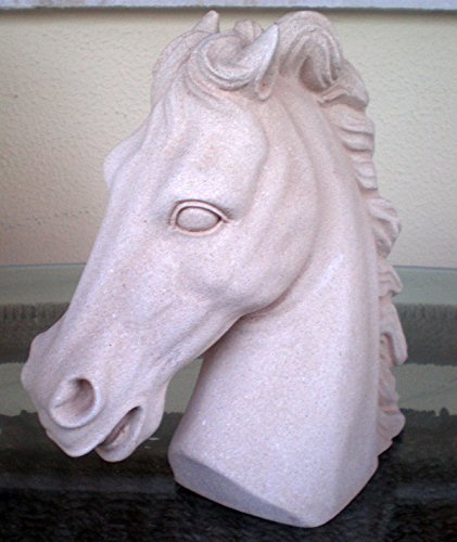 Estia Creations Scultura a forma di testa di cavallo, bianca, pietra fusa, 25 cm x 10 cm, 3,3 kg, realizzata a mano in Grecia