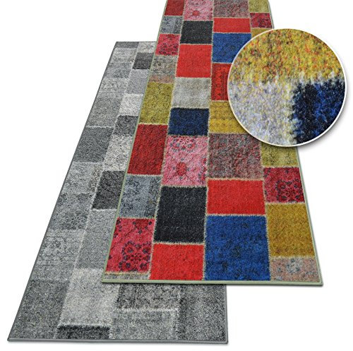 Teppichläufer Monsano | Patchwork Muster im Vintage Look | viele Größen | rutschfester Teppich Läufer für Flur, Küche, Schlafzimmer | Niederflor Flurläufer | bunt Breite 80 cm x Länge 600 cm