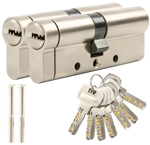 SEPOX 70mm(35/35) 2 Pack Anti-Snap Euro Door Lock Cylinder, High Security 6 Pin,Keyed Alike, Brass Body Stainless Steel Bar Enforced Anti-Drill Anti-Pick,Anti-Bump Door Barrel with 7 Same Keys