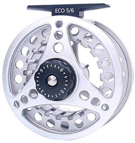 MAXIMUMCATCH ECO Serie Fliegenrolle großer Spulenkern mit Druckguss-Aluminum-Körper Fliegenfischen Rolle in 3/4wt 5/6wt 7/8wt, Silver/Schwarze/Regenbogen, mit Schnüre Combo
