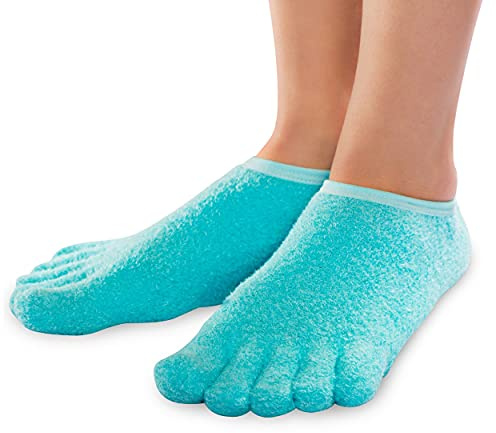 NatraCure 5-Toe Gel gefütterte Fußfeuchtigkeitssocken – Aloe & Shea Feuchtigkeitsspendende Socken - Weiche Feuchtigkeitscreme für die Füße Spa & Pediküre Socken für trockene, Fersen, Schwielen - Groß