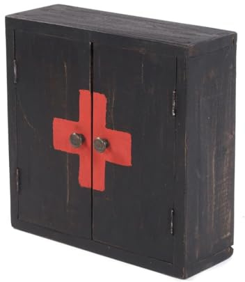 MEDIZINSCHRANK Medic 35 | 35x35x13cm (HxBxT), Mahagoni | Wandschrank im Shabby Chick Design, Arzneischrank, Erste Hilfe Schrank aus Holz | Farbe: 04 schwarz-Natur