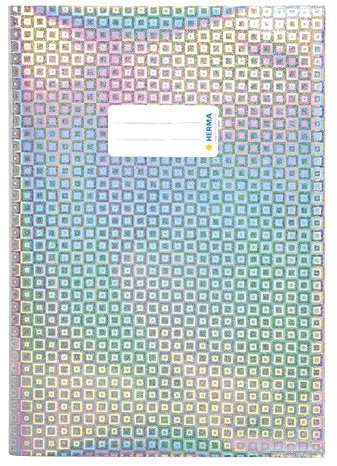 HERMA 19473 Heftumschlag A4 Glamour Silber, Hefthülle mit Beschriftungsetikett aus strapazierfähiger & abwischbarer holografischer Polypropylen-Folie, Heftschoner für Schulhefte, farbig