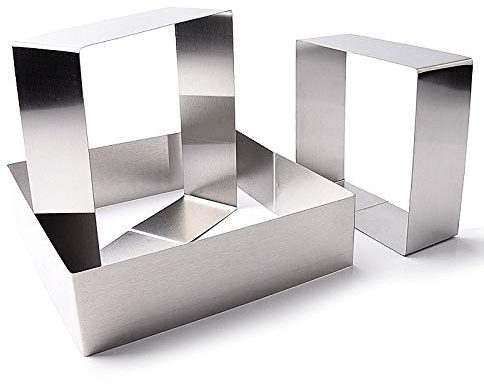 CANDeal Set of 3 Squre Cake Mold Ring Stainless Steel Pastry Baking Mould for Cake Mousse Mould Baking (12cm/15cm/18cm)