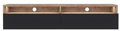 Selsey REDNAW - TV-Schrank / TV-Board stehend / hängend, 140 cm breit (Wotan Eiche Matt / Schwarz Hochglanz mit LED)