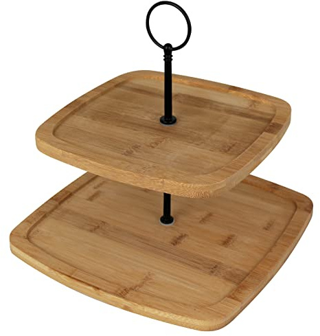 Koopman International Etagere mit 2 Ablagen Bambus mit Modellwahl Servierständer Holz Etagenständer Telleretagere Etagerie Etagenplatte (Viereck)