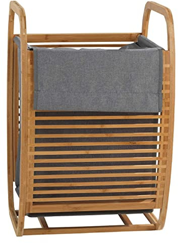 Wäschetonne Wäschesammler Wäschekorb mit Deckel und Tragegriff - Bambus - Braun - B 40 cm x H 61 cm x T 36 cm