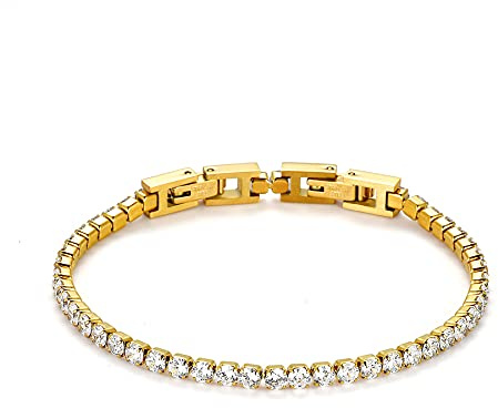 JewelryWe Schmuck Damen Tennis Armband Fußkettchen Edelstahl Zirkonia Tennisarmband Armktte Fußkette abnehmbar Freundschaftsarmband Armreifen für Frauen Mädchen