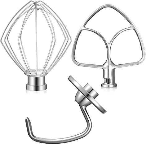 Gdrtwwh Accessoire pour mixeur KitchenAid de 4,5 à 5 litres avec support à tête inclinable (fouet métallique + crochet à pâte + batteur plat)