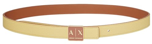 Armani Exchange Cintura da donna Sustainable, reversibile, con logo Buckle Plate, Whiskey/Light Bamboo, 90 cm