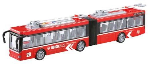 TACHAN - Autobús Doble de Juguete 1:16 - Movimiento por Fricción - Luces y Sonidos - Detalles realistas - Puertas funcionales (CPA Toy Group 746T00528)