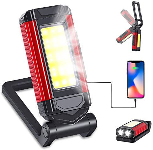 OurLeeme Arbeitsleuchte LED Werkstattlampe 7 Modi 2*XPE+COB LED IP67 Wasserdicht Taschenlampe 360° Drehbare COB Magnetisch Arbeitslampe für Auto KFZ Camping Werkstatt Notfall