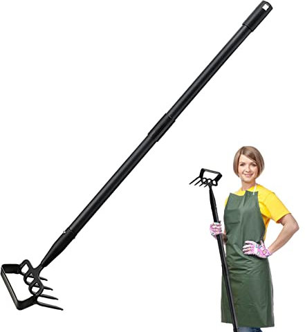 Rainao Rastrello a Mano da Giardino Zappa - Attrezzo da Giardino Zappa a Manico Lungo in Acciaio Inossidabile,Zappa da Giardinaggio con rastrello per diserbo, Taglio e dissodamento del Terreno