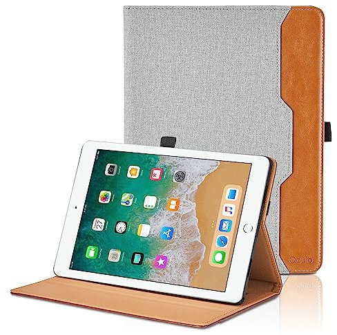 Custodia per iPad 9,7'' 2018/2017 (6a/5a Generazione) / iPad Air 2/ Air 1 / iPad Pro 9,7 Pelle Tablet Case, Multi-Angli Supporto Pieghevole Cover Protettiva con Tasca, Auto Sveglia/Sonno - Grigio