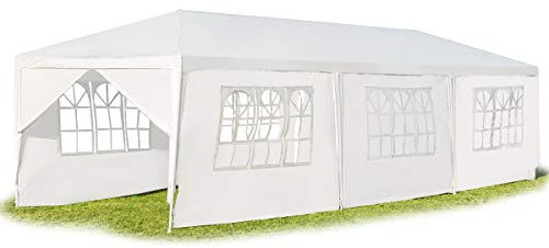 KOMFOTTEU Carpa de Jardín de 3 x 9 m, con Paredes Extraíbles y Puertas con Cremallera, Cenador Plegable de Marco de Metal, Pabellón de Cerveza con Protección UV, para Fiestas, Bodas