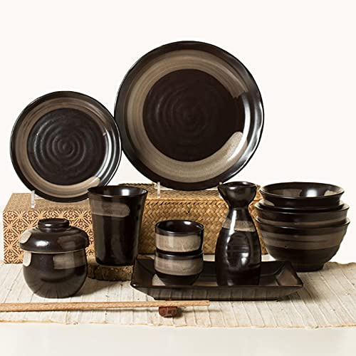 DUDSME Dinnerware Set 30-Piece Porcelain Dinner Plates and Bowls Set for 4 Stoneware Dinnerware Set with Chopsticks Dinner Set Service for 4 Japanese Vintage Tableware Flagon Cup Crockery