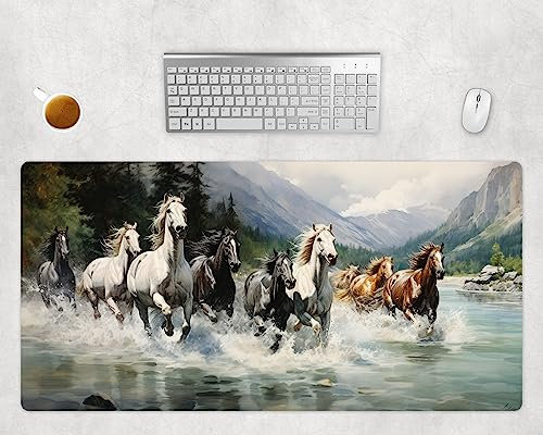 Mauspad XXL Gaming Groß 80x40cm Oder 60x35cm - Pferde Gemälde Schreibtischunterlage - Computer Zubehör - PC Gamer Mousepad Rutschfest Wasserabweisend - Schreibtischmatte Büro Deko (1, 60x35cm)