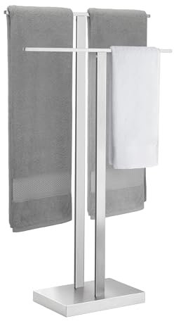 KES Handtuchhalter Stehend, Handtuchständer Bad Doppel Handtuchstange Edelstahl 18/8 Badetuchhalter Freistehend Gebürstet, BTH231-2