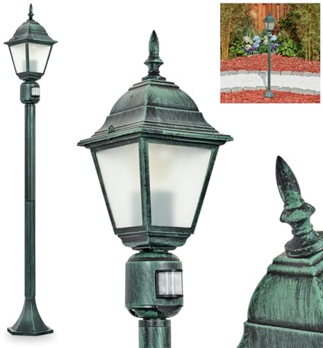 HOFSTEIN Außenstehleuchte Naofe, Außenwegeleuchte aus Metall/Milchglas in Schwarz-Grün, Wechselscheiben Klar, Wegeleuchte im Landhaus/Antik/Retro/Vintage-Design für Garten, Terrasse, 104 cm, E27, IP44