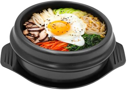 LIDSCURA Bol en céramique de cuisine coréenne, petite casserole chaude pour aliments coréens tels que le bibimbap et la soupe, bol en pierre en céramique de qualité supérieure avec plateau (diamètre