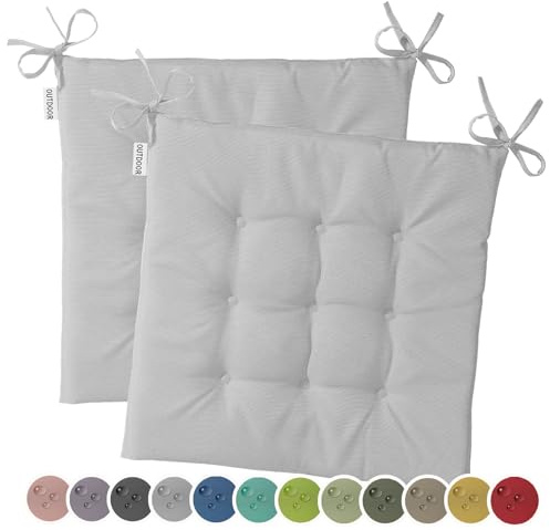 heimtexland 2er Set Outdoor Stuhlkissen Garten Sitzkissen Typ551 Hellgrau | wetterfest schmutz- und wasserabweisend 40x40 Gartenkissen gesteppt Gartenstuhl-Auflage Polster Outdoorkissen