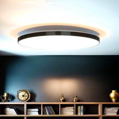 Licht-Erlebnisse LED Badezimmerleuchte Decke rund Ø 23 cm H: 5 cm flach IP44 Schwarz Weiß 4000 K 1840 lm neutralweiß blendarme Deckenlampe Badleuchte
