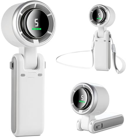 MERTTURM Handheld Portable Fan, Mini Personal Foldable Small Hand Fan with LED Display, 5 Speeds Adjustable 3600mAh USB Rechargeable Powerful Cooling Turbo Desk Fan for Travel/Outdoor/Home/Office