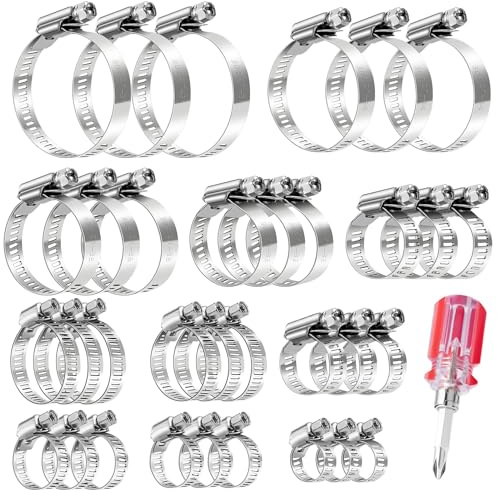 Schlauchschellen Set 6-51mm, Lytool 33 Stk.Schlauchklemme Einstellbare Edelstahl für Haus Gas Rohr, Wasser Rohr, Tank, Automobil-Tubing, Pool, Waschmaschine, Teich und Garten