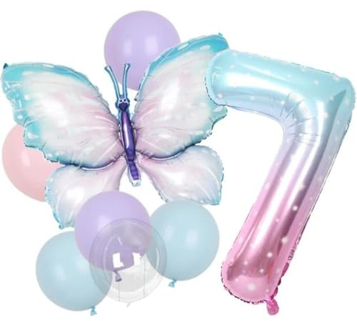 DIWULI Schmetterling Zahl 7 Luftballons - Deko Geburtstag