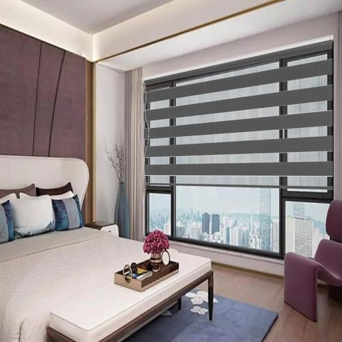 Doppelrollo Klemmfix Verdunkelung 80 x 200 cm Sichtschutz Sonnenschutz Tragbare Reise Verdunkelungsrollo Einfache Installation für Fenster Und Tür, Dunkelgrau