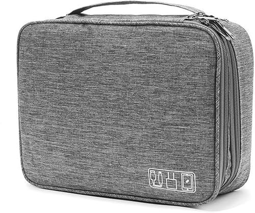 3-Layer Travel Cable Organiser Bag, Electronics Accessories Organiser, Waterproof Portable Bag for Cables, Chargers, Drives, 27 x 20 x 10 cm